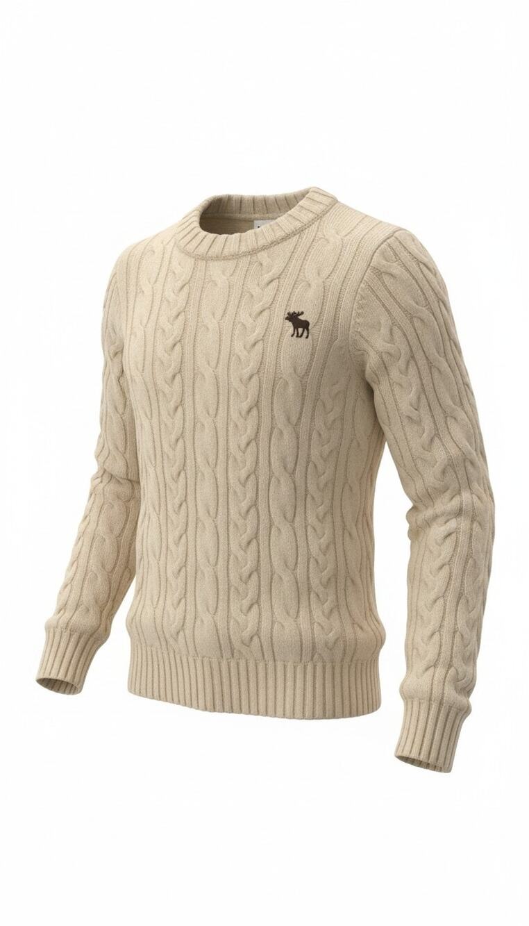 Abercrombie & Fitch Men’s Cable Knit Pullover Sweater Ivory Size M
